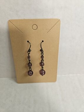 Purple Beaded Dangle Earrings - Unbranded